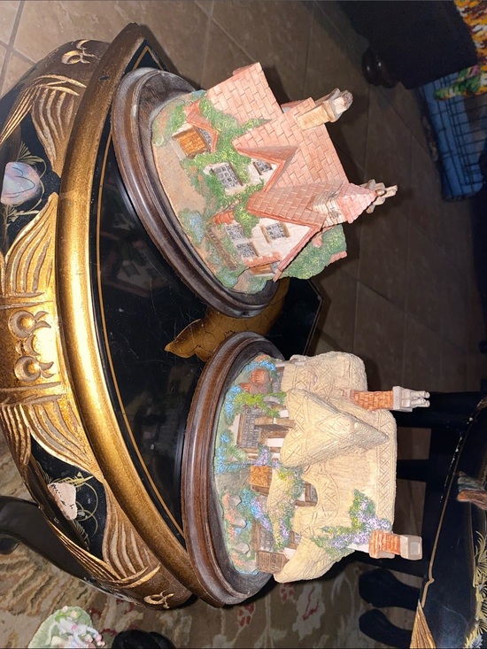 Three Tuns Country Artists Other - Vintage Hand-Painted Ceramic Cottage Dome Decor in Tan and Green Pair of 2